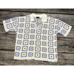 Men’s Boohoo OVERSIZED CROCHET KNIT POLO Lavender Yellow Size XS